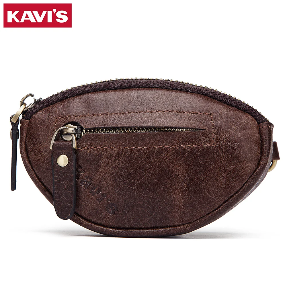 KAVIS 100% Genuine Leather Men Mini Short Zipper Soft Purses Housekeeper Keys Organizer With Top Quality Coin Purse