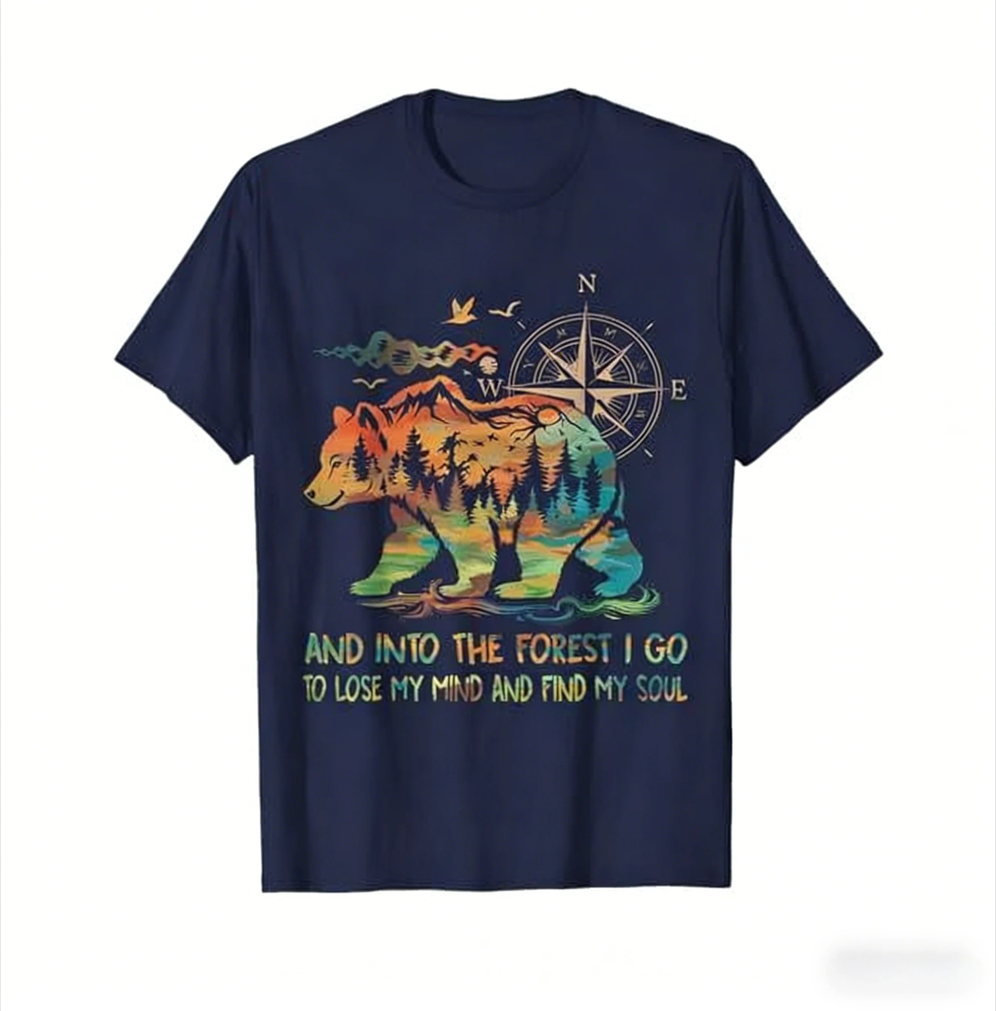 I Walked Into The Forest Letting My Thoughts Float Freely. Floral Cotton T-shirt Suitable for Both Men and Women for Outdoor Use