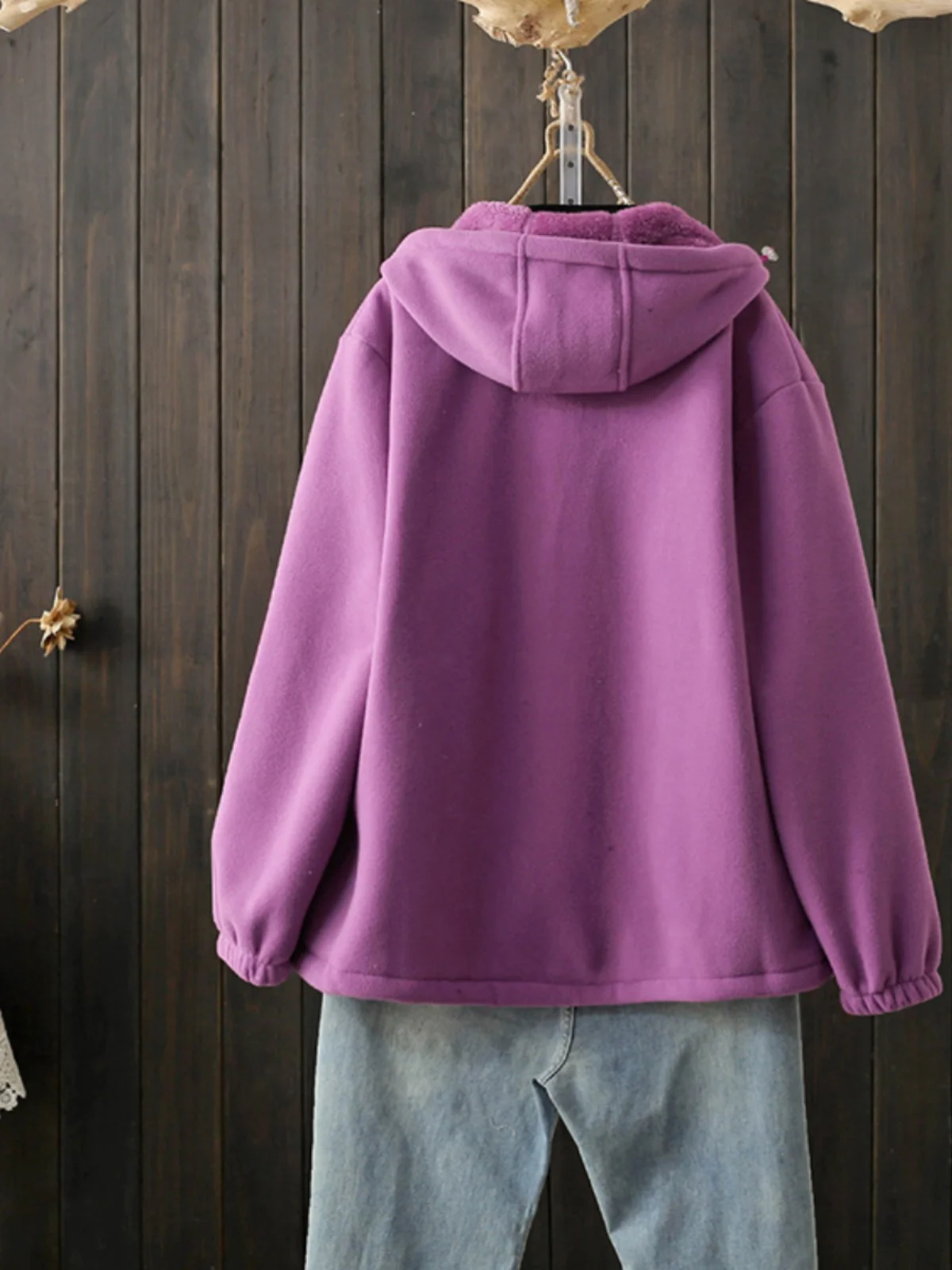 Thickened Hooded Fleece Jacket Lamb Fur Outerwear Autumn Winter Large Size Clothing Korean Style Commute Fashion Zipper Closu...