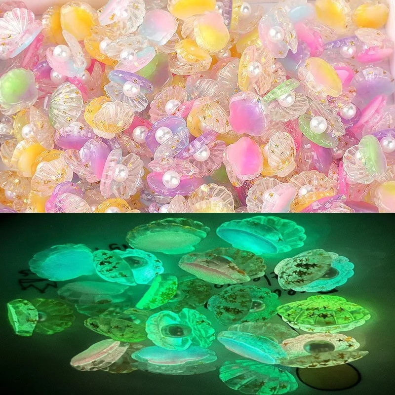 15 قطعة قذائف البحر مضيئة صغيرة لطيف الحلي متوهجة الظلام المنمنمات قذائف البحر المشهد الصغير الاطفال اللعب ديكور المنزل هدية