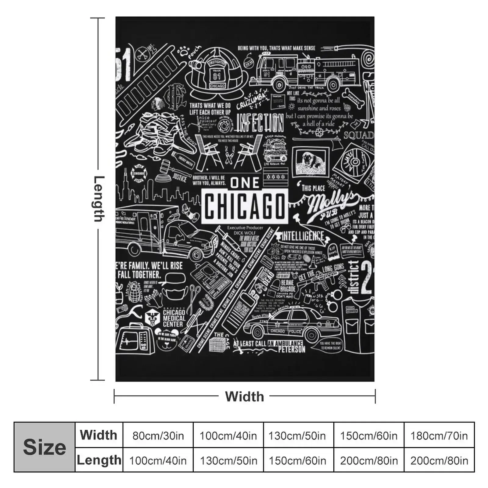ONE CHICAGO COLLAGE on black Throw Blanket couch cozy soft plush fuzzy picnic outdoor blanket
