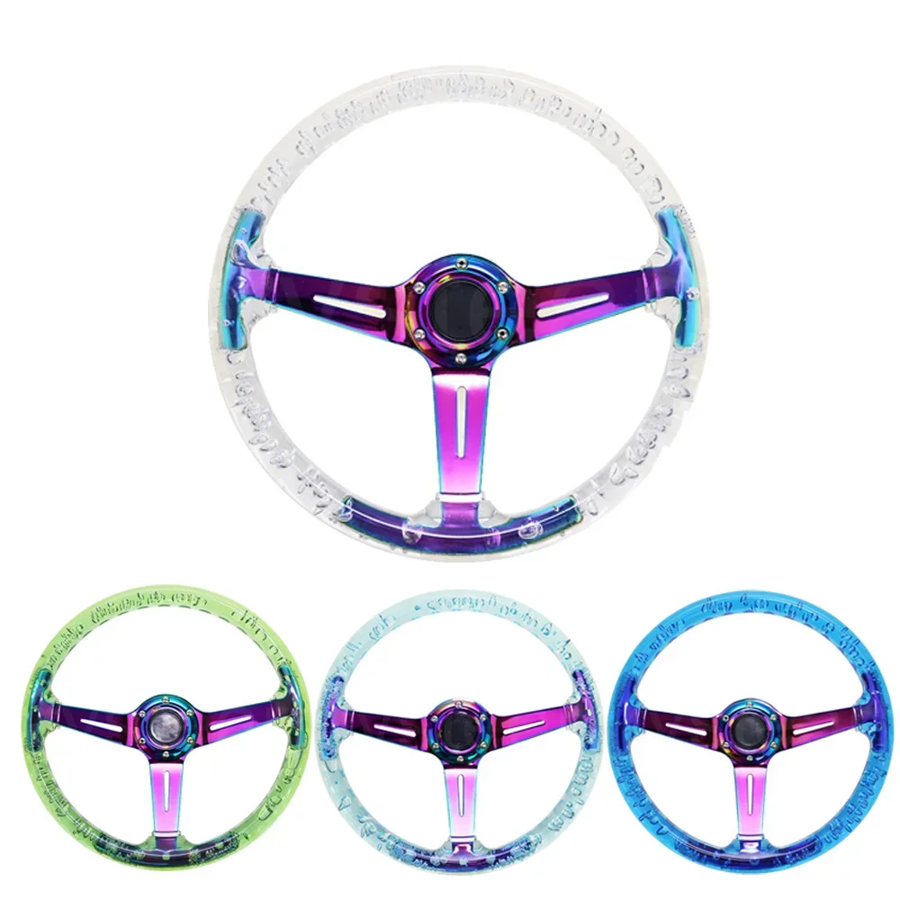 Universal 14inch 350mm Car Racing Sport Style Crystal Acrylic Steering Wheel Neo Chrome Bracket Automobile 6-Hole Steering Wheel