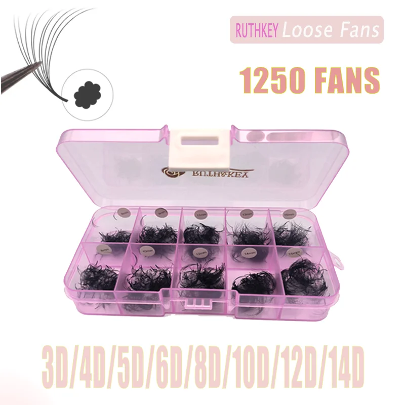 Premade Volume Fans C D Curl 1250 Fans mix Sharp Stem Handmade Thin Pointy Base Premium Promade Lash Extension Russian Loose Fan