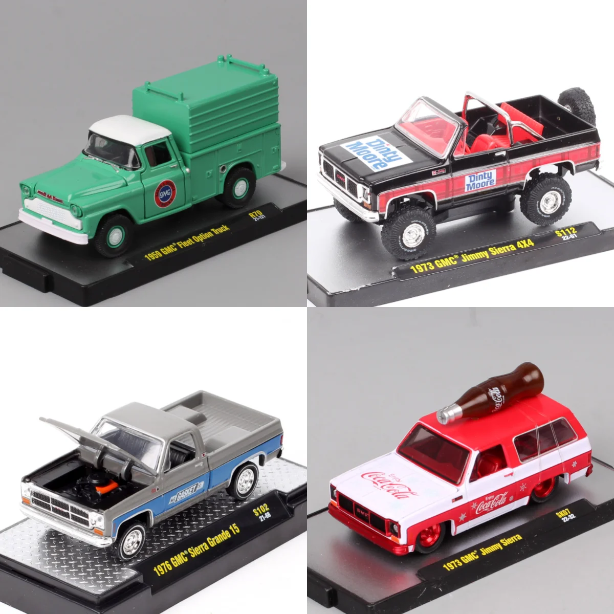 M2 1/64 Scale US 1973 GMC Jimmy Sierra Grande 15 Fleet Option Truck 1959 Diecast Vehicle Model Car Toy Coke Gift Collectibles