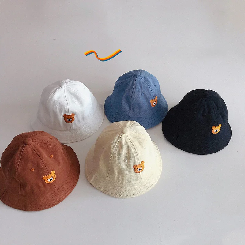 Korean Cartoon Bear Baby Bucket Hat Summer Soft Baby Boys Girls Fisherman Cap Infant Toddler Sun Hat