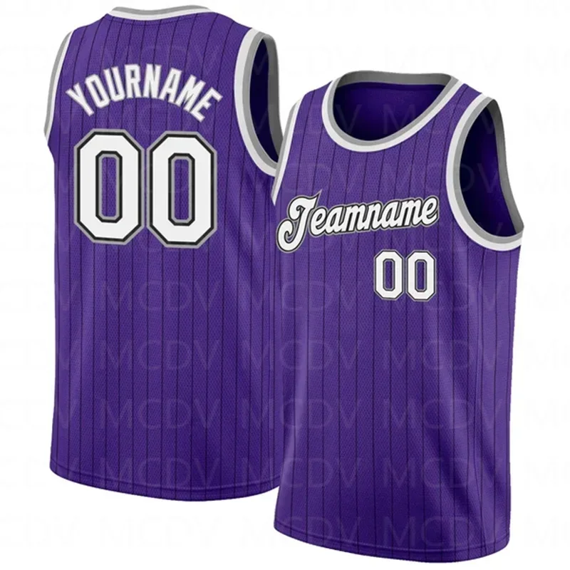 

Custom Purple Black Pinstripe White-Silver Gray Authentic 3D Print Team Name Number Vest Game Practice Clothes Adult/Youth