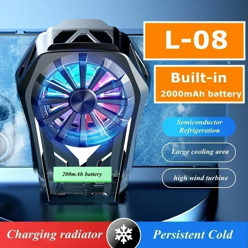 L08 Semiconductor Back-clip Cooling Fan Radiator for PUBG Game Cooler Built-in Battery for IOS Android Cell Phone Cool Heat Sink