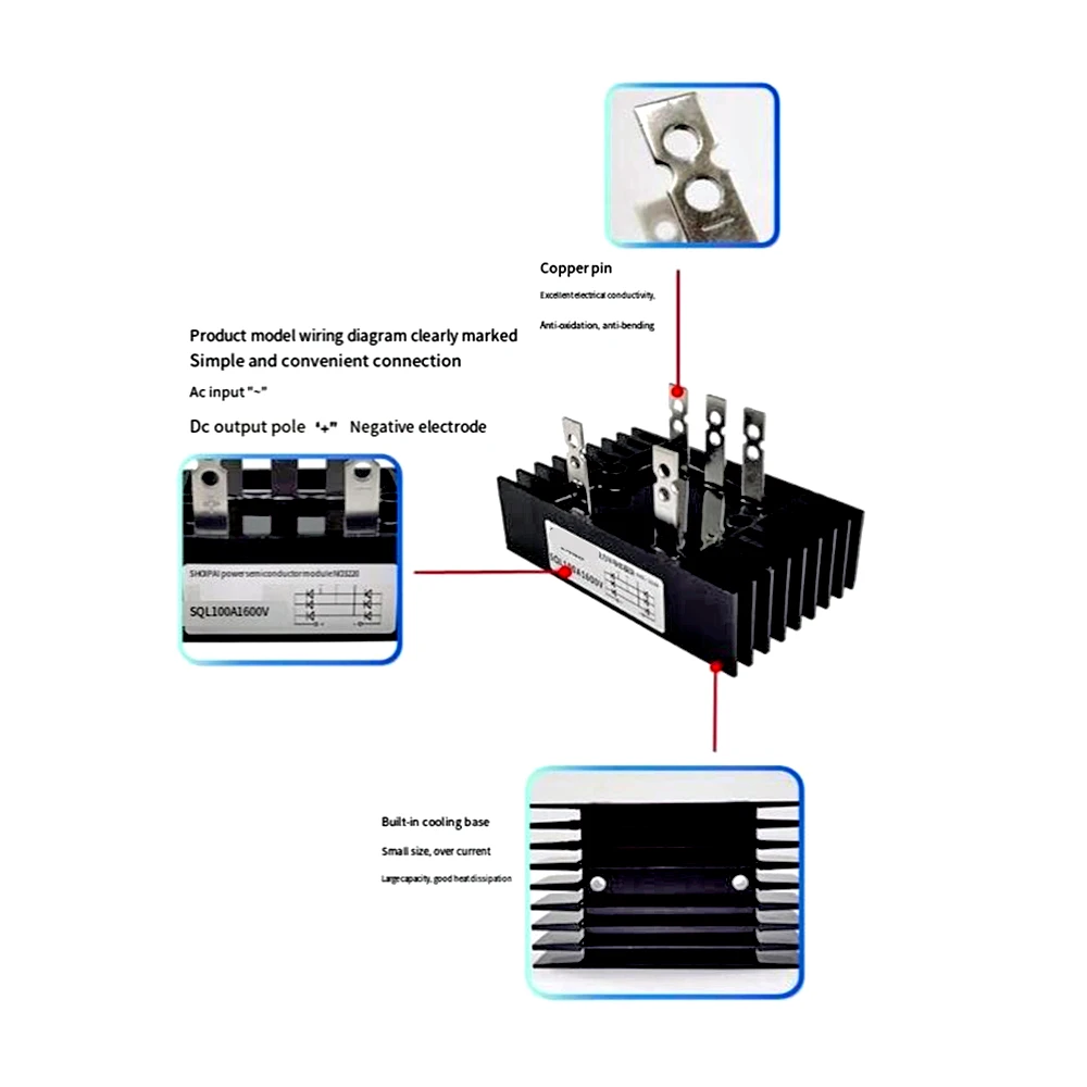 Módulo rectificador de puente trifásico, dispositivo de 1200V, 1000V, SQL80A1000V, SQL150A1600V, SQL40A, SQL60A, SQL80A, SQL100A, 150A, 1200V,