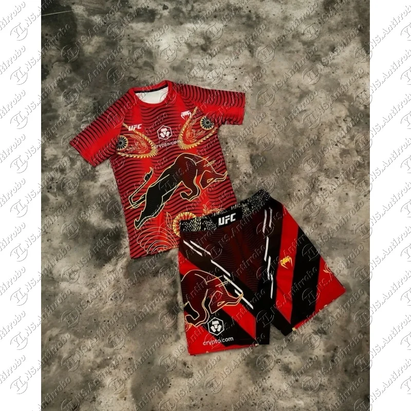 

UFC Top Fighters Islam Makhachev Combat Fighting Event Футболки Мужские дышащие трикотажные шорты для борьбы Бег Впитывающий пот комплект ﻿