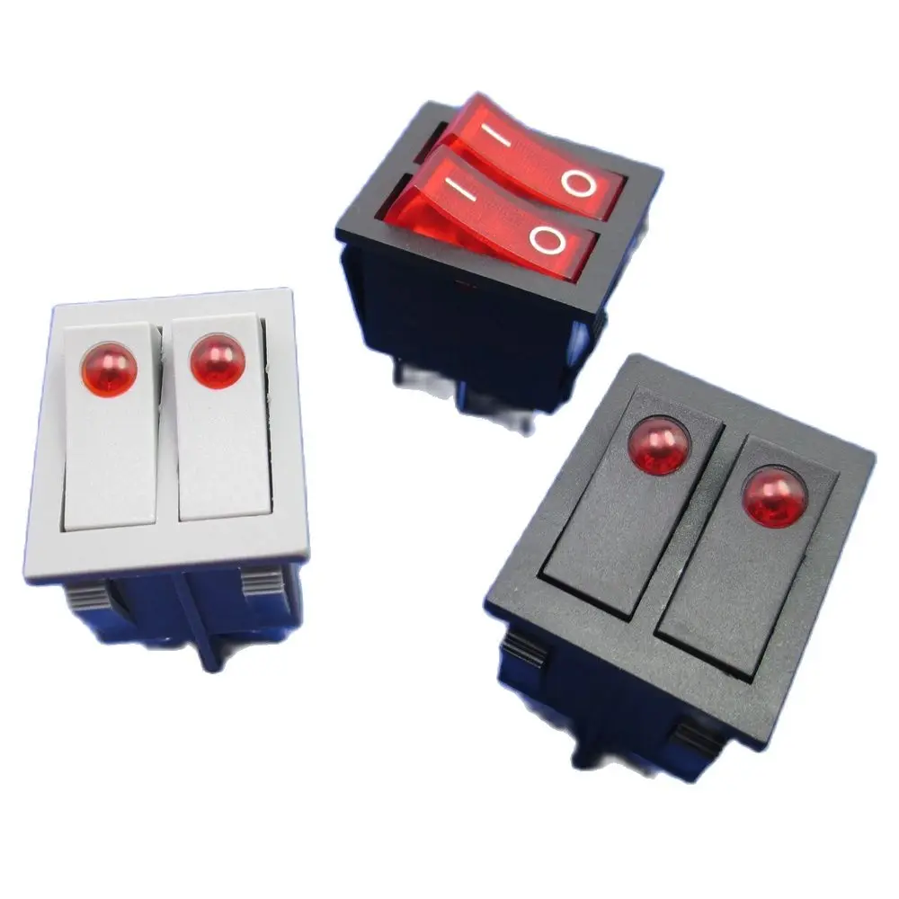 2pcs brand new button rocker switch double electrical switch for warmer oil heater 6 pins with light On-Off  16A 250VAC