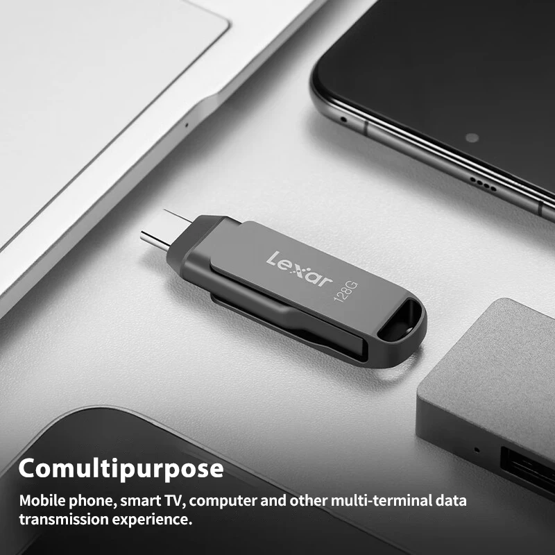 Original Lexar USB 3.1 Pen Drive Type-C Flash Memory Drive 32GB 64GB 128GB 256GB D400 130MB/s Metal Pendrive for Phone Laptop