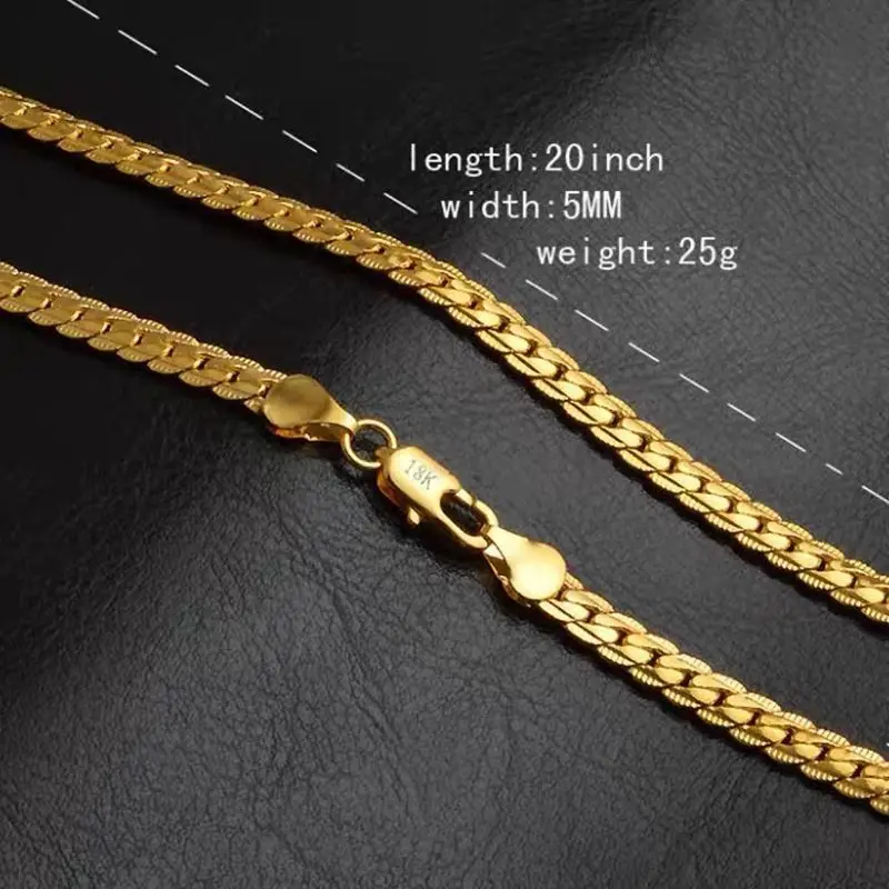 

Fashion Necklace Fashion Trendy Men's Curb Chain Internet Celebrity Hot Sale 5mm Yellow Gold Color Does Not Fade for Boyfriend