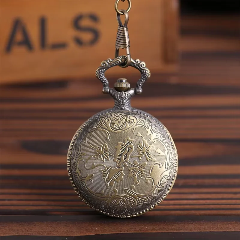 Transparent Lid Eiffel Tower White Surface Pocke Large Craved Exquisite Flower Pattern  Watch with Chain