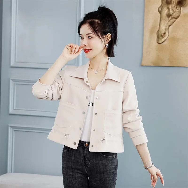 Spring Autumn Short Casual Jacket 2024 New POLO Collar Loose Women's Clothes TOP Solid Colour Fashion Covered Button Coat Female