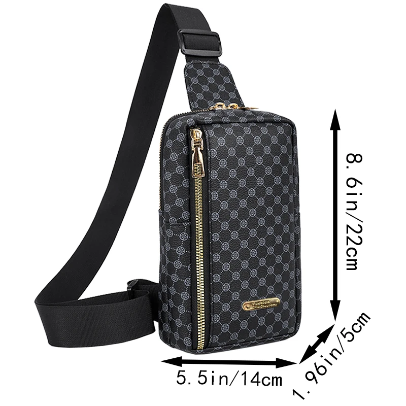 Brown Classic Plaid Pattern Chest Bag, Multi-zip Spacious Sling Purse Fits Phone, Makeup and Small Daily Essentials - view 4