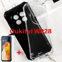 2in1 Tempered Glass For Oukitel WP28 Case Silicone Bumper Soft TPU Transparent Phone Shell Case For Oukitel WP 28 Tempered Glass