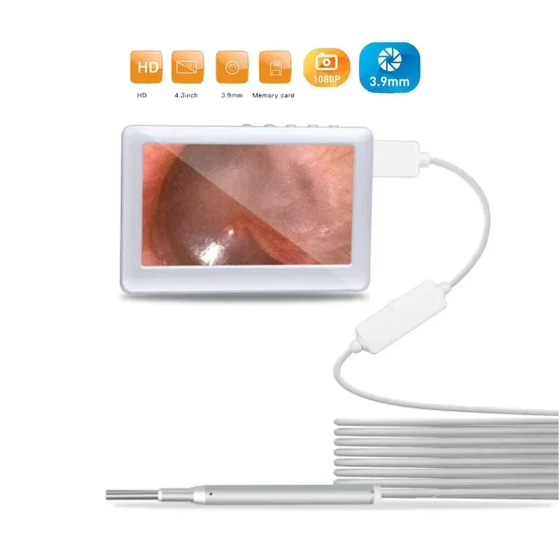 New 4.3 inch Screen 3.9MM Medical Endoscope Inspection Camera HD 1080P 2MP Ear Cleaner USB Digital Otoscope Ear Nose Borescope