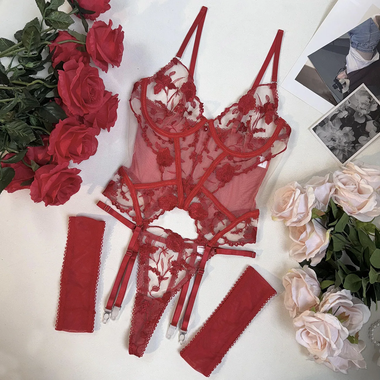 

Seductive Underwear Set, Wedding Embroidery Women's Clothing Stunning Sexy Lingerie for Women, Romantic Honeymoon Vacation