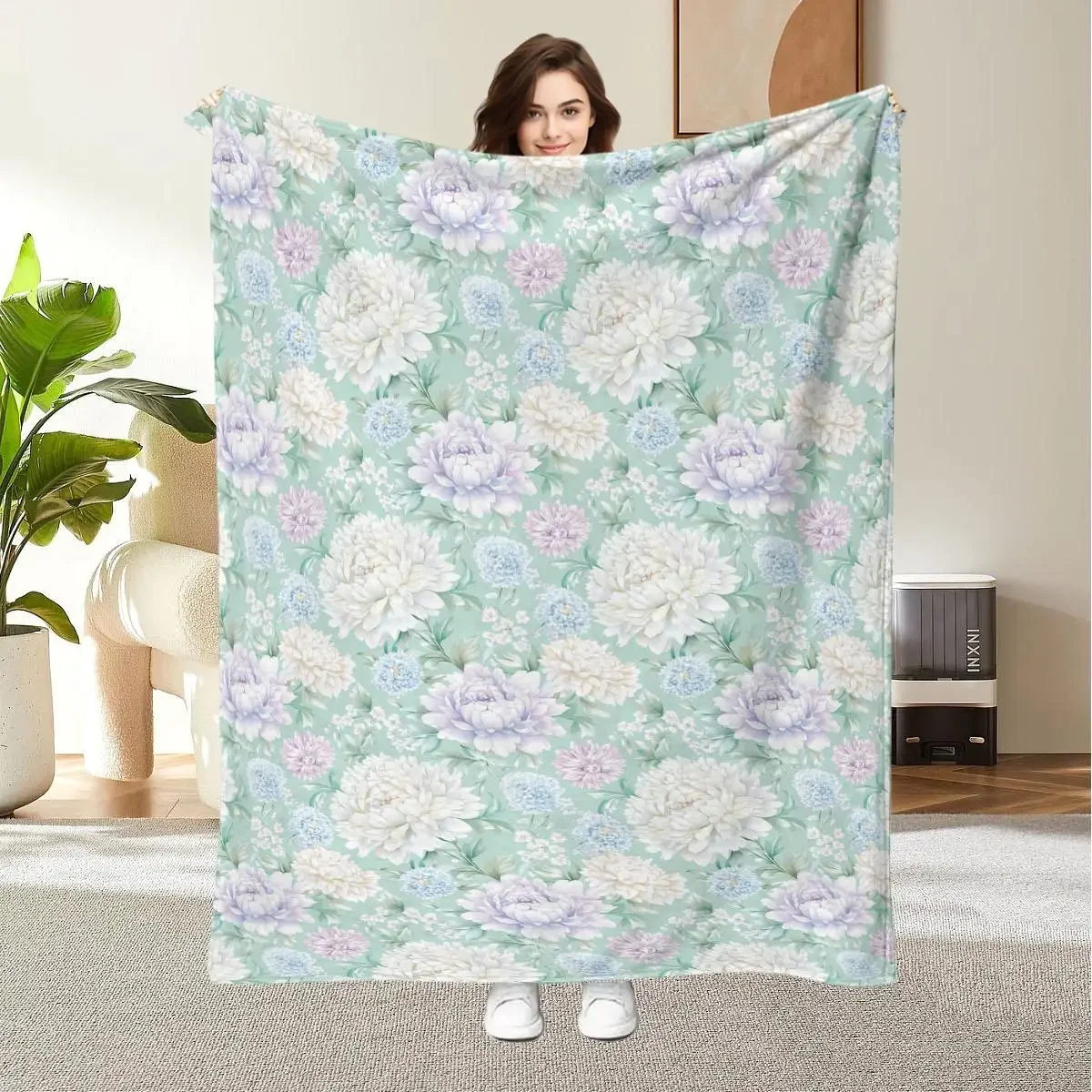 

Retro allure flannel, charming patterns, dry. Valentine's sofa love gift.