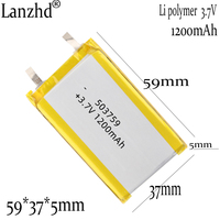 1-12pcs Battery 3.7V 1200mAh Li Polymer 503759 Li Po Ion Lipo Rechargeable For Recorder Tachograph locator LED light