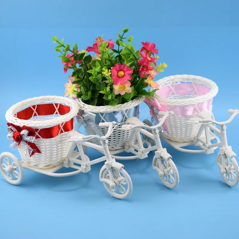 

Hand-woven rattan art creative Small Tricycle Bicycle Flower Basket Vase Storage Home Office Table Desk Decor