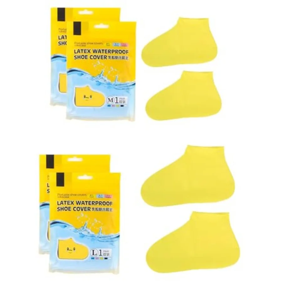 

4-Pack Rain Shoe Covers, Non-Slip Waterproof Boot Protectors for Climb Snow Rain and Mud MandL, Yellow
