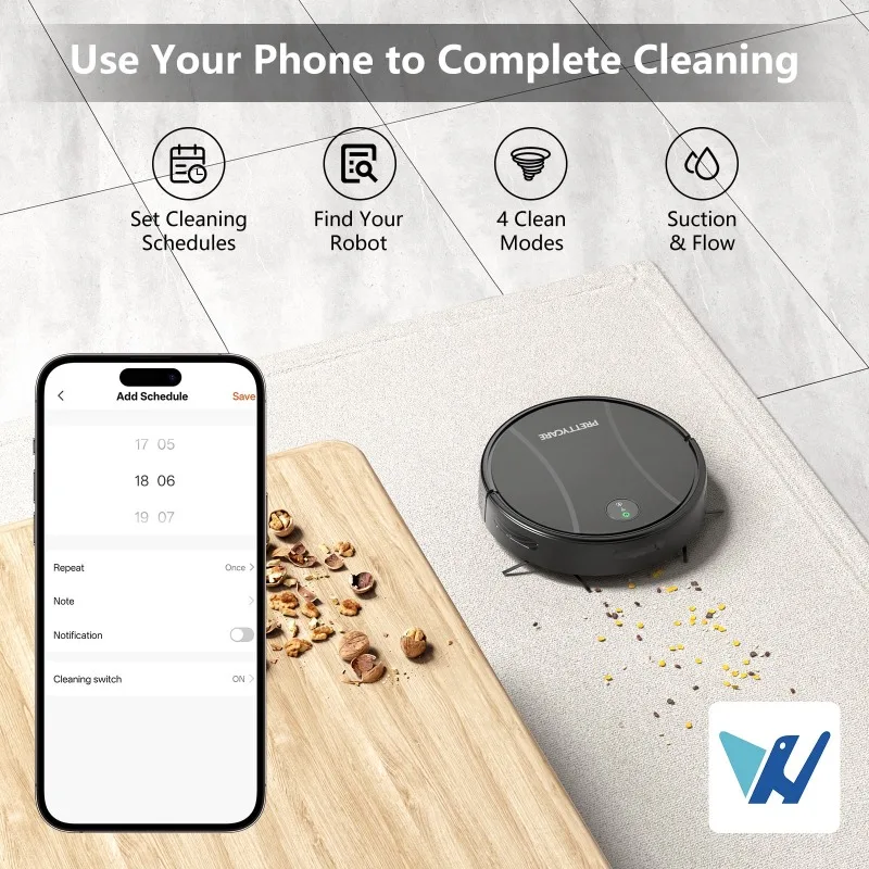 PrettyCare Robot Vacuum and Mop Combo with 3000Pa Suction,APP/Remote/Voice Control,Ideal for Pet hair C2