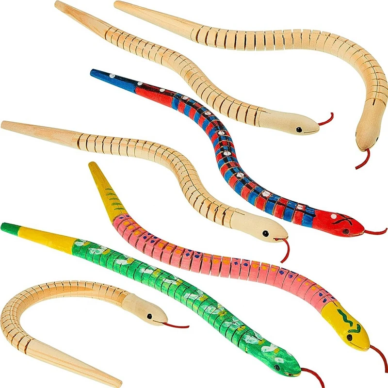 

10 Pieces Wooden Snake Unfinished Wooden Wiggly Snake Jointed Flexible Wooden Snake With 12 Colors Acrylic Paint Durable
