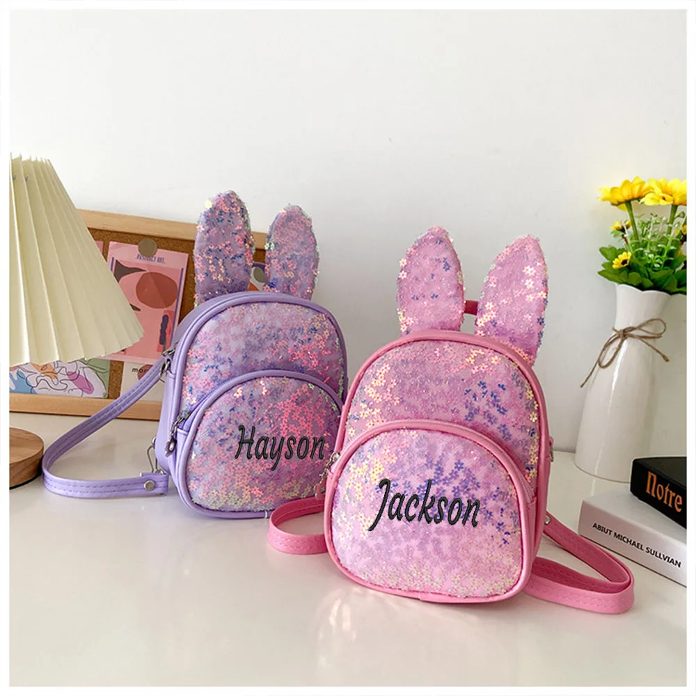 

PU Children's Backpack With Glitter, Fashionable Long Rabbit Ears, Single Shoulder Bag, Girl Princess Kindergarten Backpack