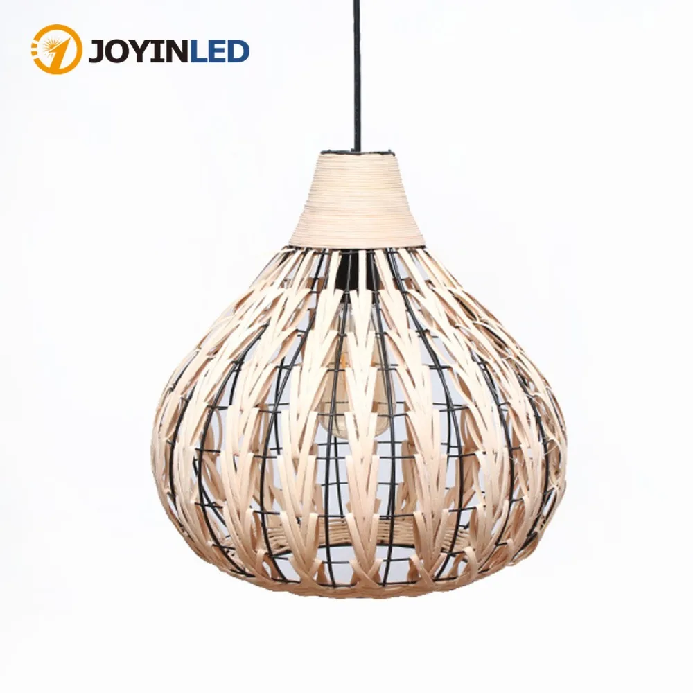 JOYINLED Bamboo Chandelier Handwoven Rattan Pendant Light Wicker Lamp Shade Ceiling Light Fixture Weave Hanging Light 35CM