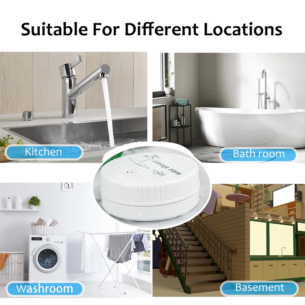 น้ํารั่ว ALARM SENSOR Detector 90dB เสียงไร้สายทํางานคนเดียว Water Overflow ALARM Home Security ALARM System