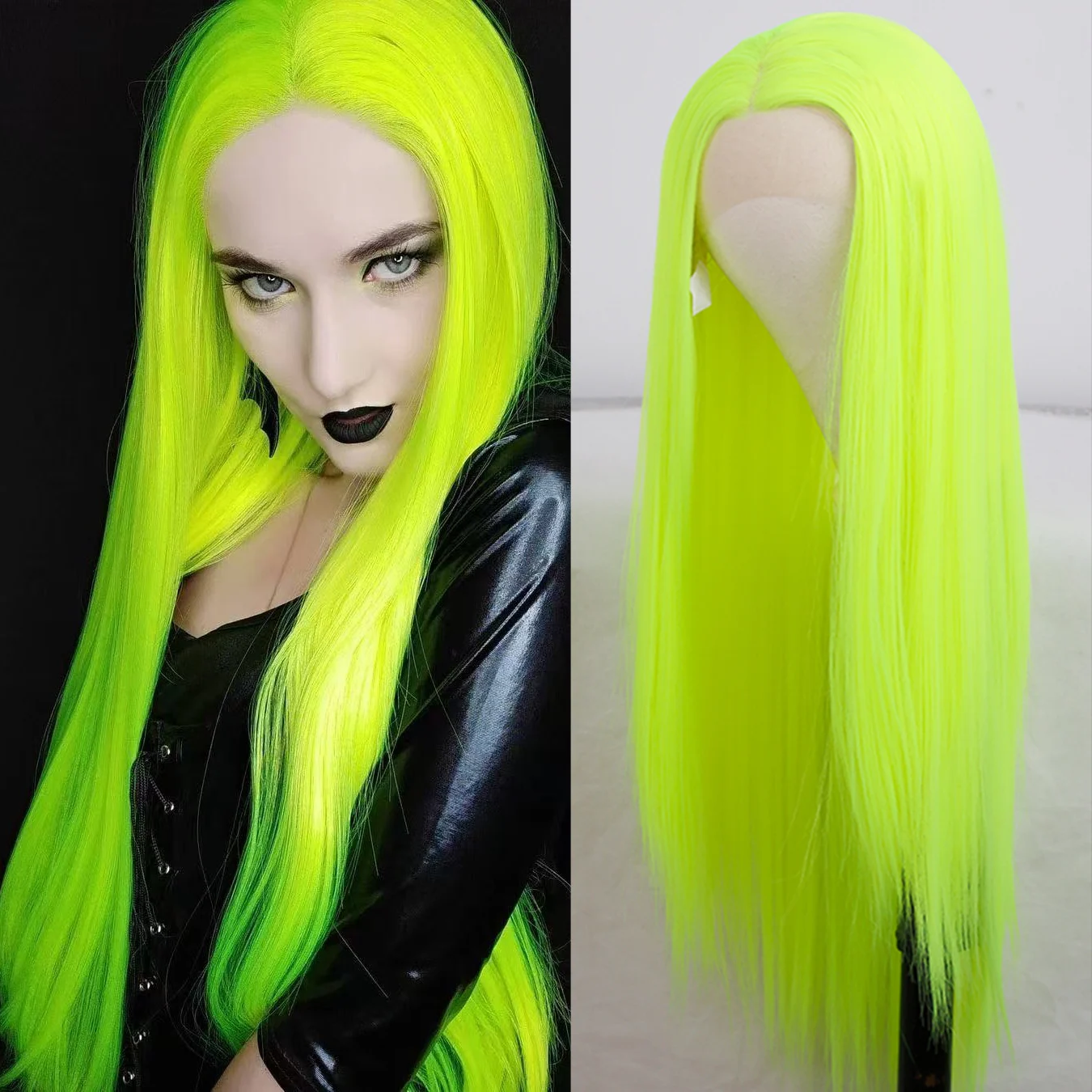 

Neon Green Long Silky Straight Wig Synthetic Hair 13x4 Glueless Lace Front Wigs for Women Heat Resistant Pink Hair Daily Cosplay