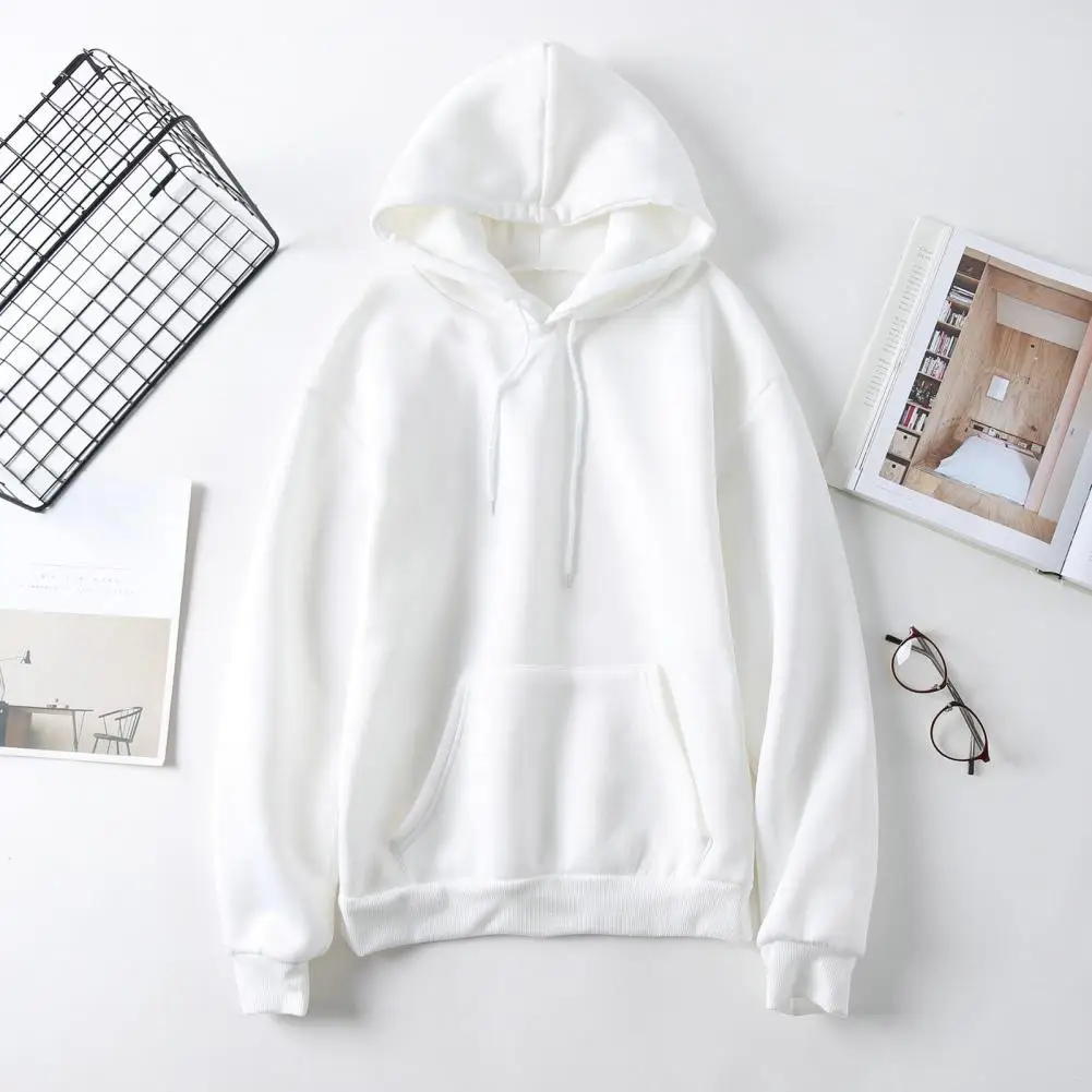 2025 Women Solid Color Hoodie Drawstring Patch Pocket Casual Spring Women Hoodie White Black Blue Soft Women Hooded Sweatshirts