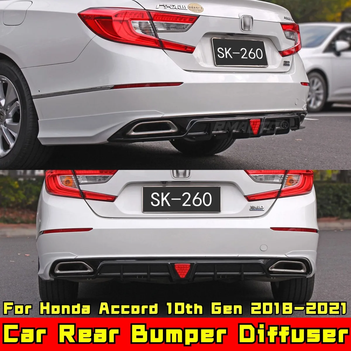 

For Honda Accord 10th Gen 2018-2021 Body Kit Rear Bumper Splitter Carbon Fiber Look SK-260 Style Bumper Guard Car Accessories