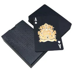 Juego de cartas de plástico para niños, juego de cartas de color negro y dorado, resistente al agua