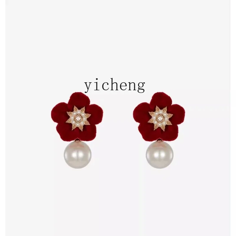 

XL velvet spray fleece flower earrings romantic holiday gift elegant temperament