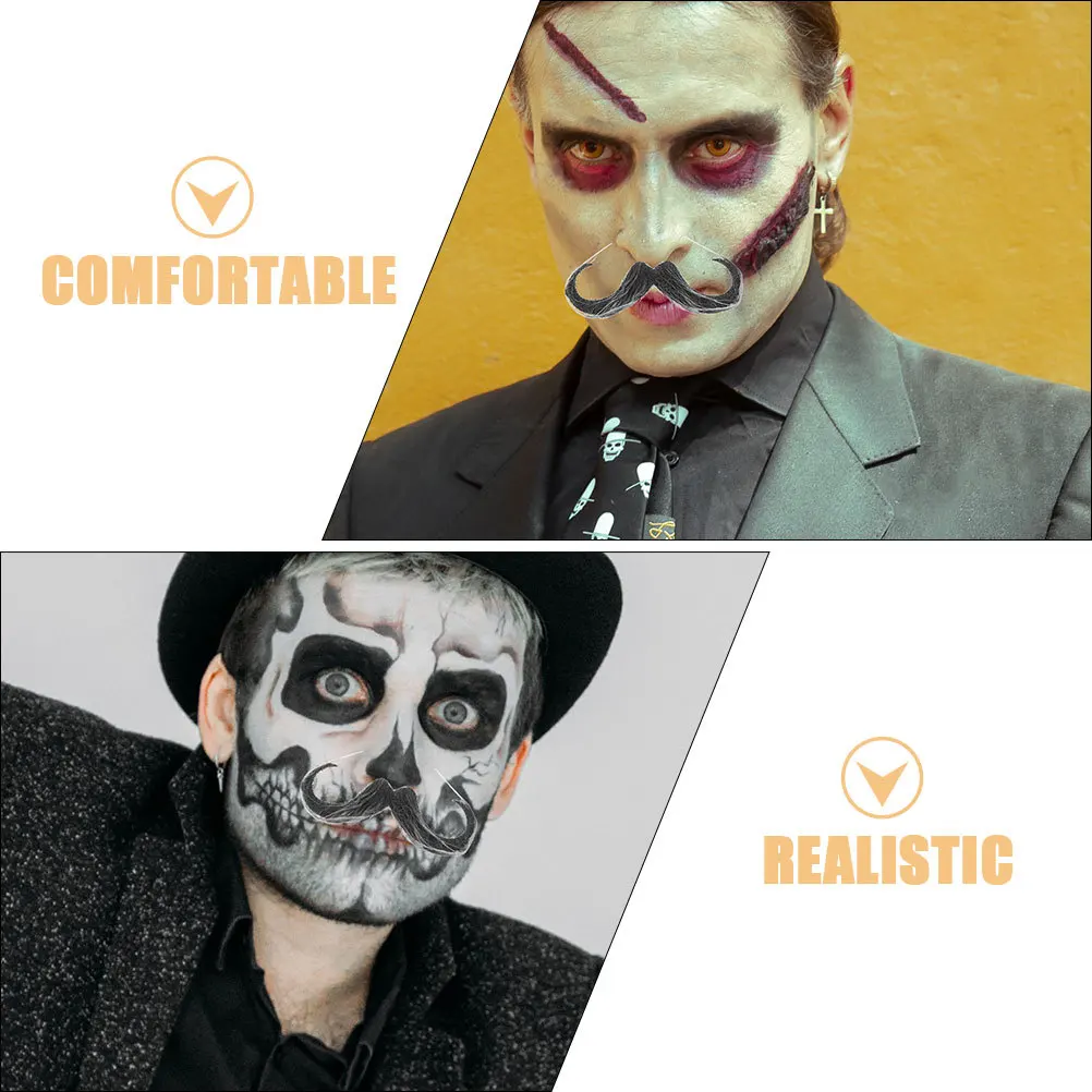 2Pcs Realistic Mustache False Beard Exquisite Craftsmanship Halloween Masquerade Fake Beard Fake Mustache Halloween Party Props