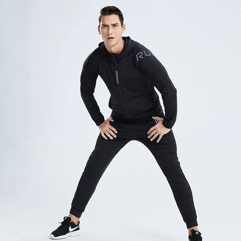 Veste de course pour hommes, séchage rapide, ensemble de vêtements de Sport d\'entraînement, de gymnastique, de Fitness, de Compression, vêtements de