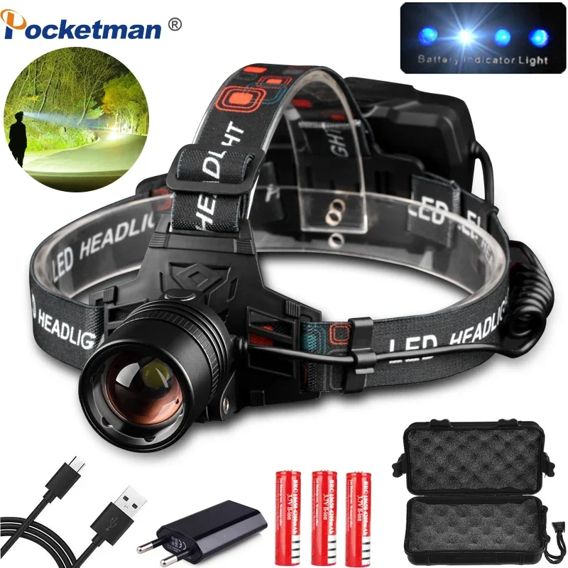 Powerful XHP50 LED Headlamp 18650 Rechargeable Headlight Outdoor Waterproof Head Lamp Super Bright Head Light