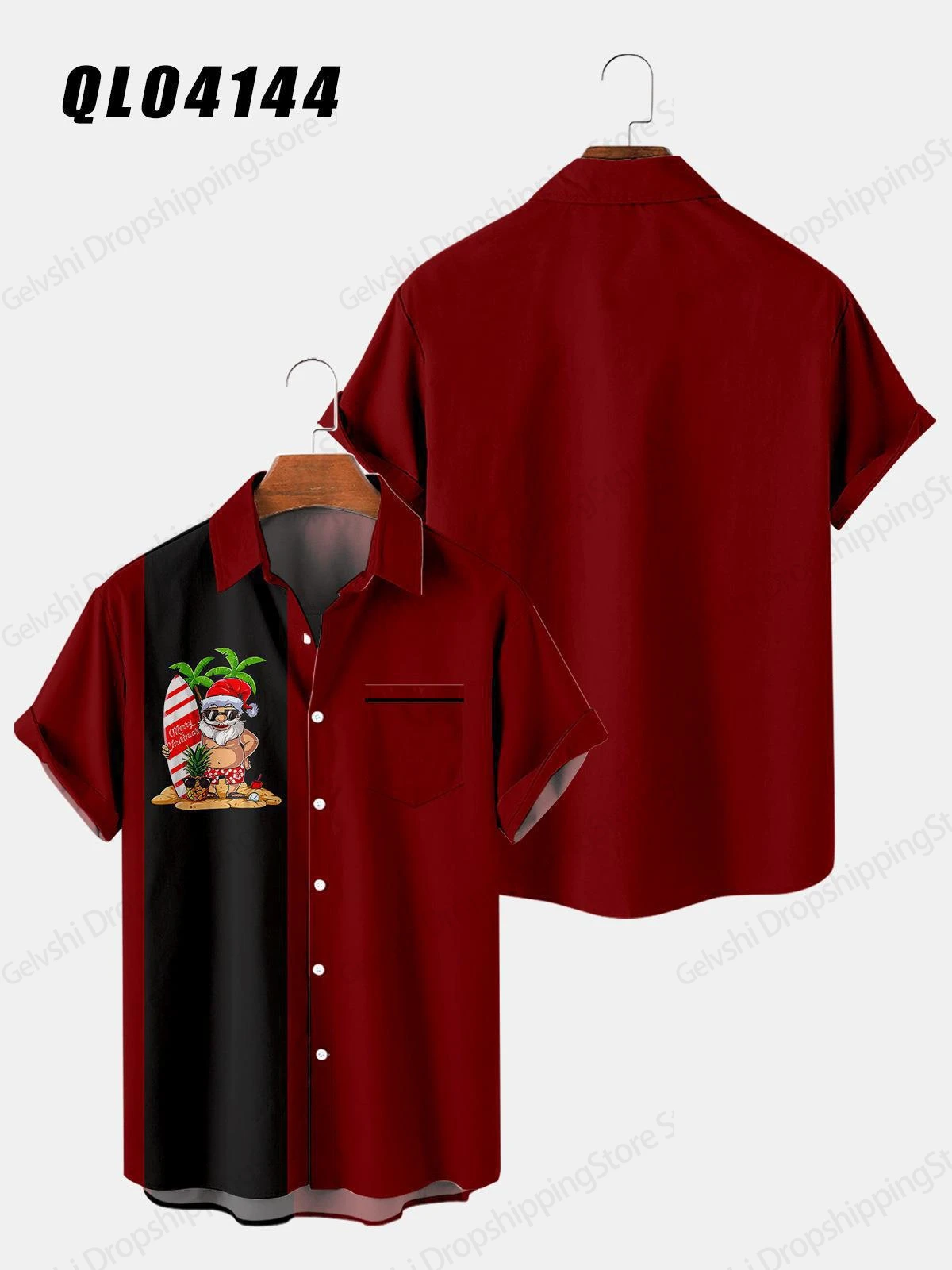 Estilo de natal impressão havaí camisa engraçado papai noel camisas havaianas moda masculina manga curta praia camisa vocação