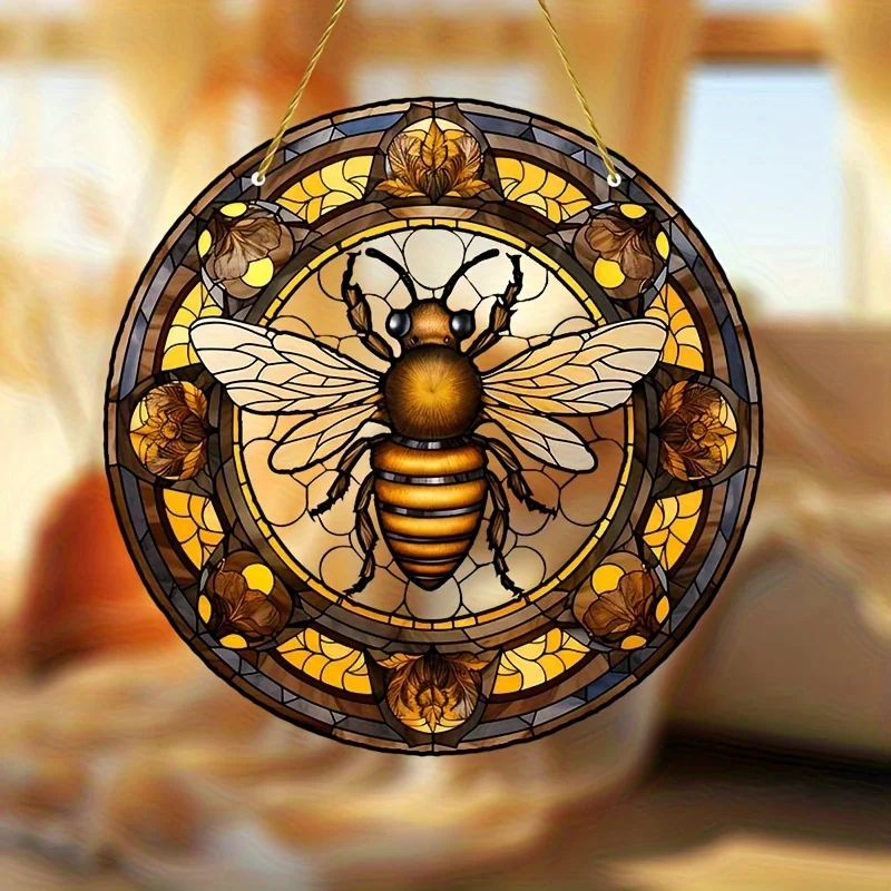 1 Pack Wooden Bee Door Sign Round Logo Creative Decoration Sign Home