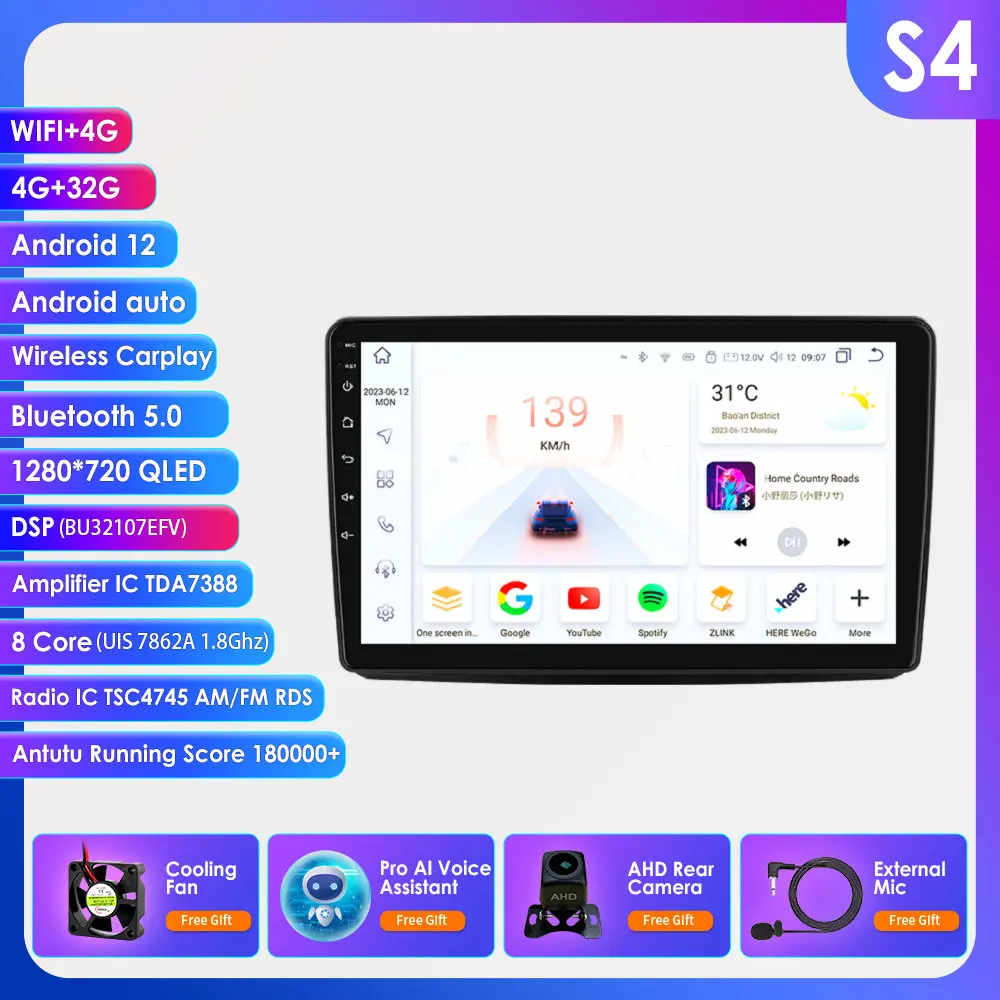 Draadloze Carplay Android13 Autoradio Voor Fiat Panda 2003-2012 Auto Multimedia GPS Speler 4G-LET 2din autoradio 7862 360 Camera
