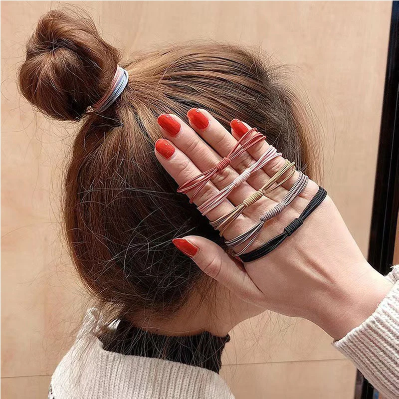 

20Pcs Korean Solid Colour Hair Rings Women Hair Ties Do Not Hurt Hair Small Rubber Rings Simple Temperament Out Hair Accessories