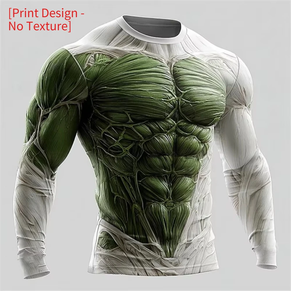 Visual Illusion Human Body Muscle Pattern 3D Print Spring Autumn Cloth Men Breath Quickdry Sports Fitness Long Sleeve Street Top
