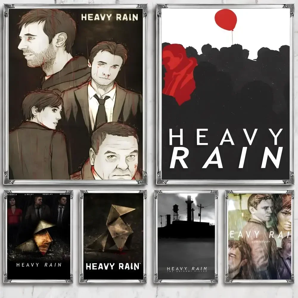 Game H-Heavy Rain Poster Self Adhesive Wall Decor Waterproof Removable for Bedroom Living Room bar Gift
