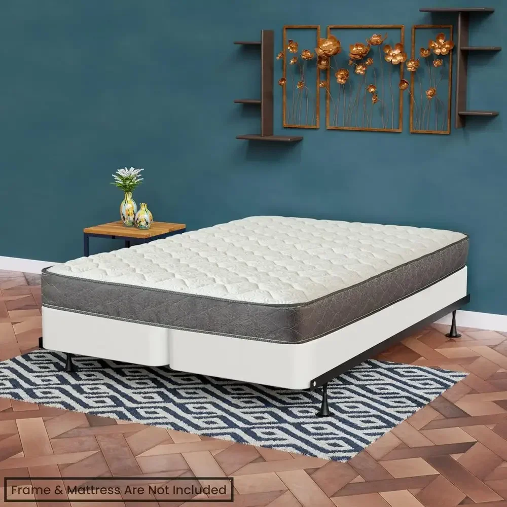 8-Inch Durable Split Box Spring Support - Fully Assembled, Natural Wood Base for Queen, White