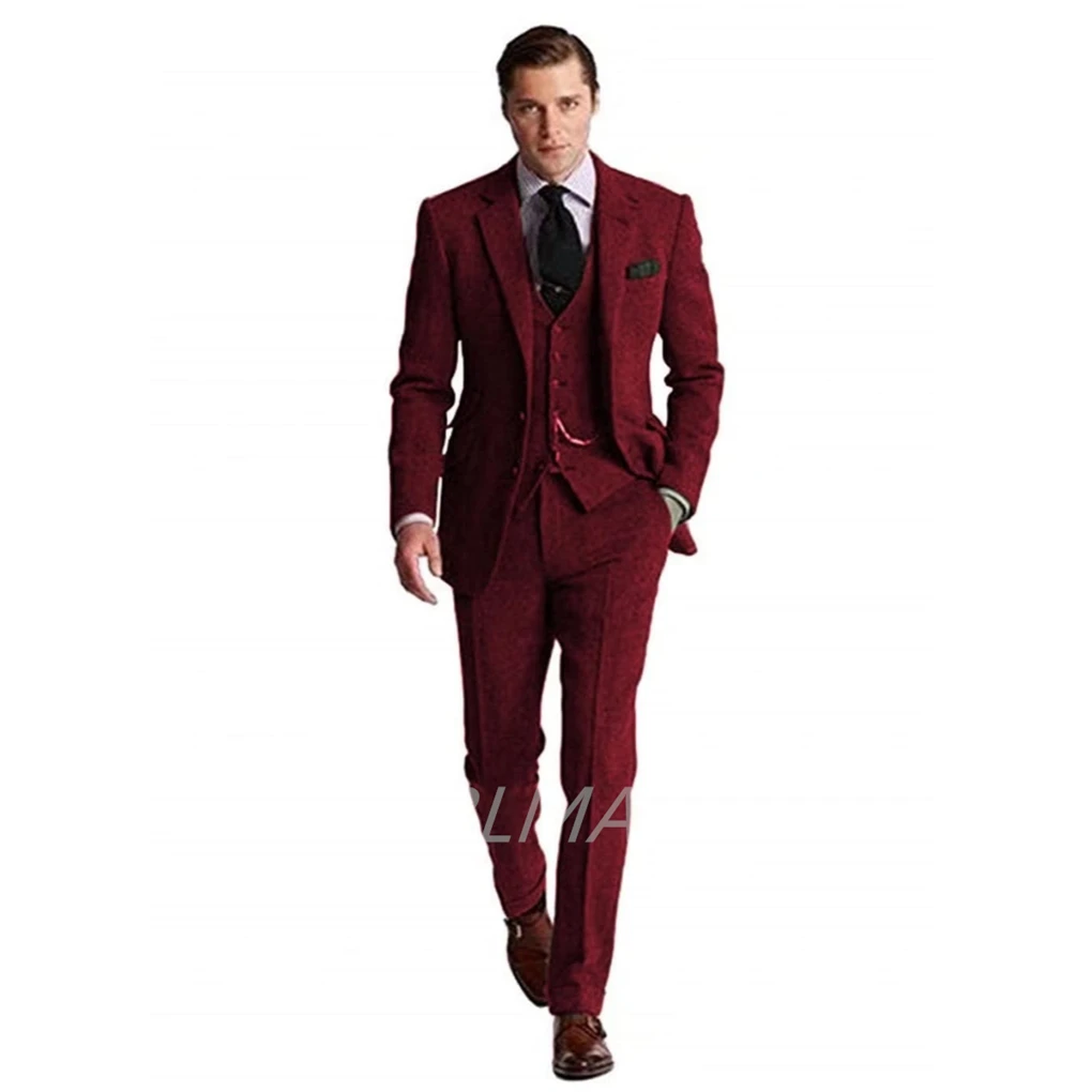 2023 Autumn Winter New Men's 3 Pieces Suit Set Jacket Vest Pants Wedding Tuxedo Business Men Formal Outfit High Quality