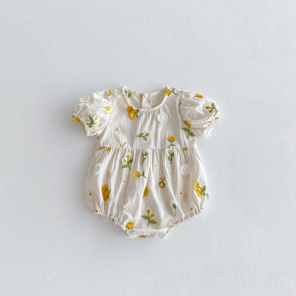 MILANCEL New Summer Baby Bodysuit 6-24M Sweet Embroidered Flowers Infant Girls Jumpsuit Korean Loose Toddler Daisy One Piece