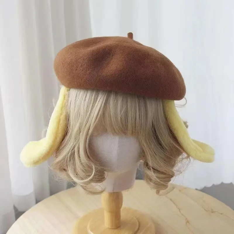 JK Lolita Japanese Childlike and Cute Kawaii Dog Ears Yellow Hat Pompoms Accessories Cosplay Hair Accessories Women Girls byHapp