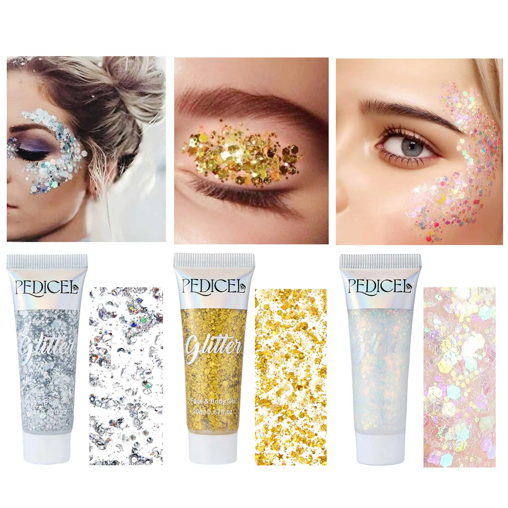 Glitter Eyeshadow Cabelo Peixe Escalas Gel, Senhoras Maquiagem Stage Party, Creme Corporal, Dazzle, Rosto Jóias